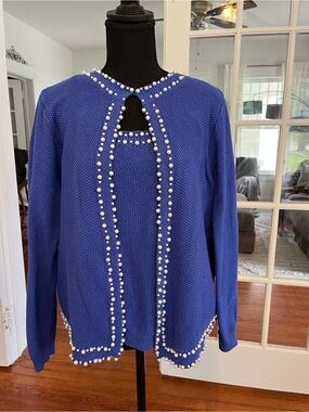 Kate & Mallory Royal Blue Knit Top Set with Pearl Accents